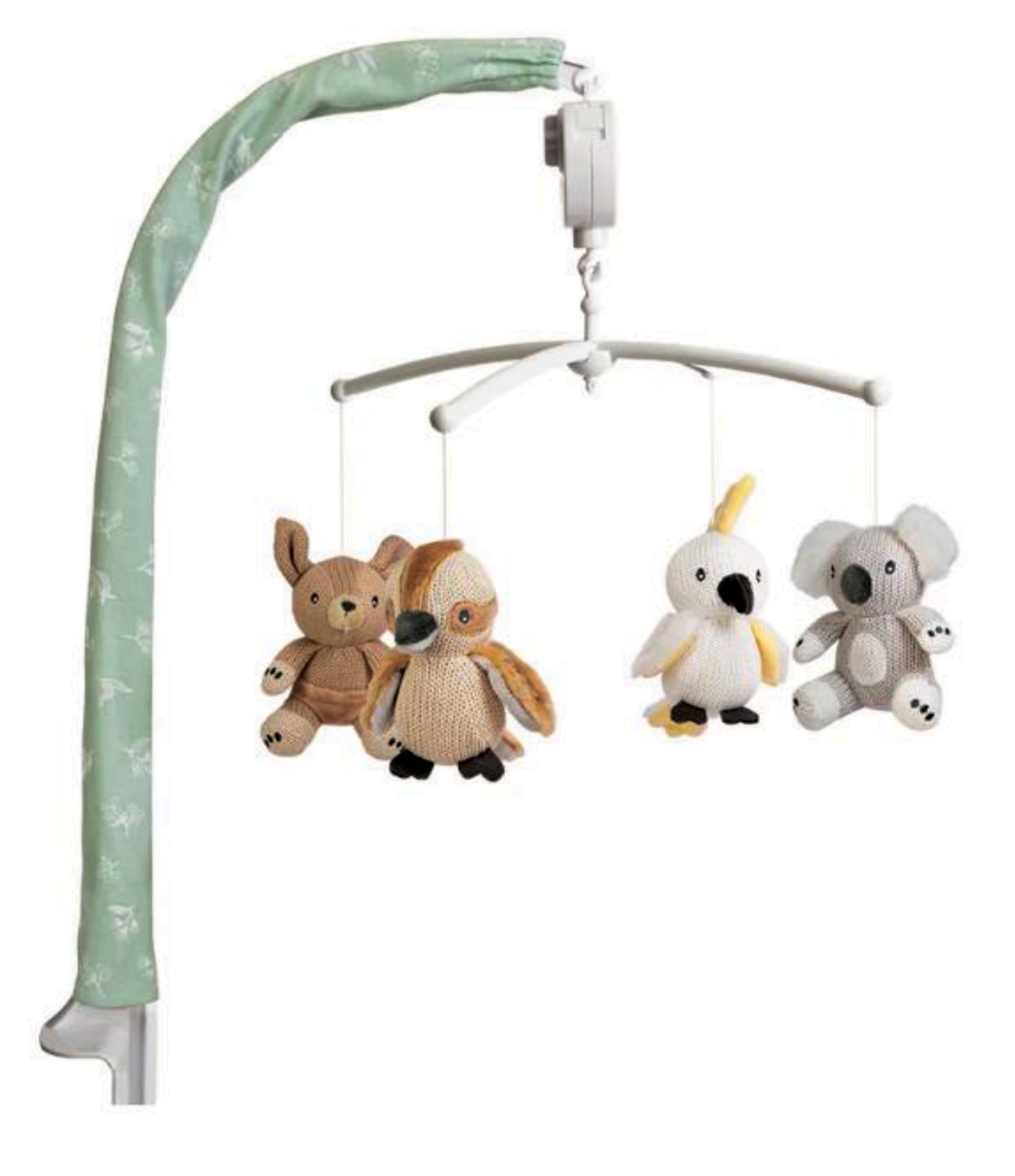 musical mobile with four aussie animals - kangaroo, koala, cockatoo and kookaburra