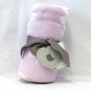 pink chenille baby blanket standing view