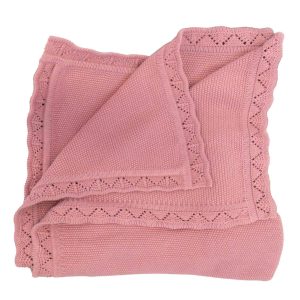 kids on trend pink knitted baby blanket view 1