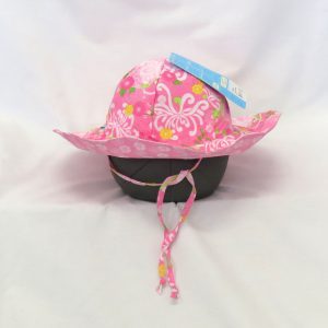 sunhat reversible coloured flowers and pink and white flowers underneath front view