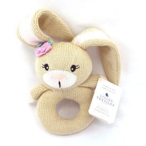 knitted rabbit rattle front view 1