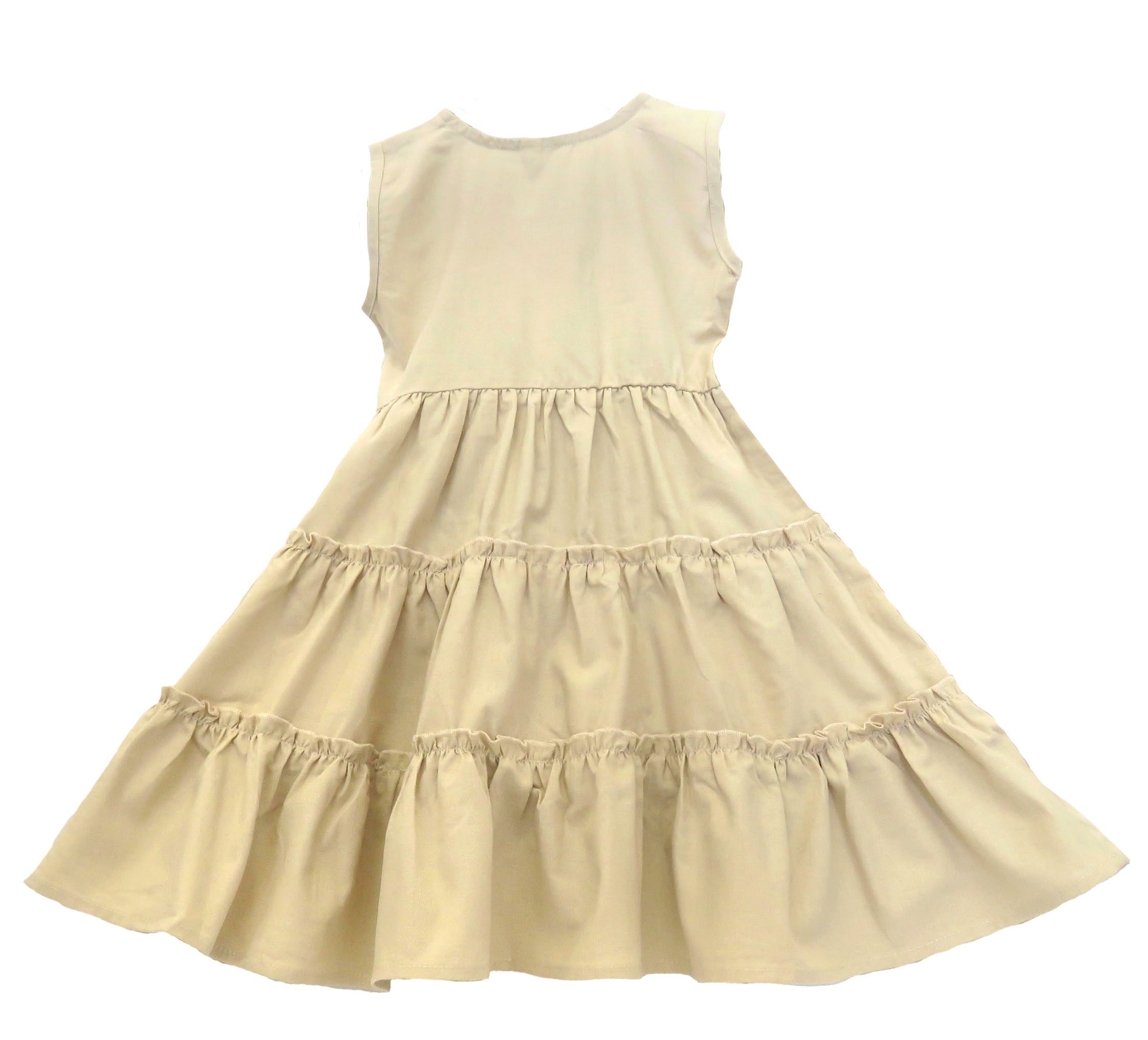 kids on trend cream/fawn coloured linen dress - back view