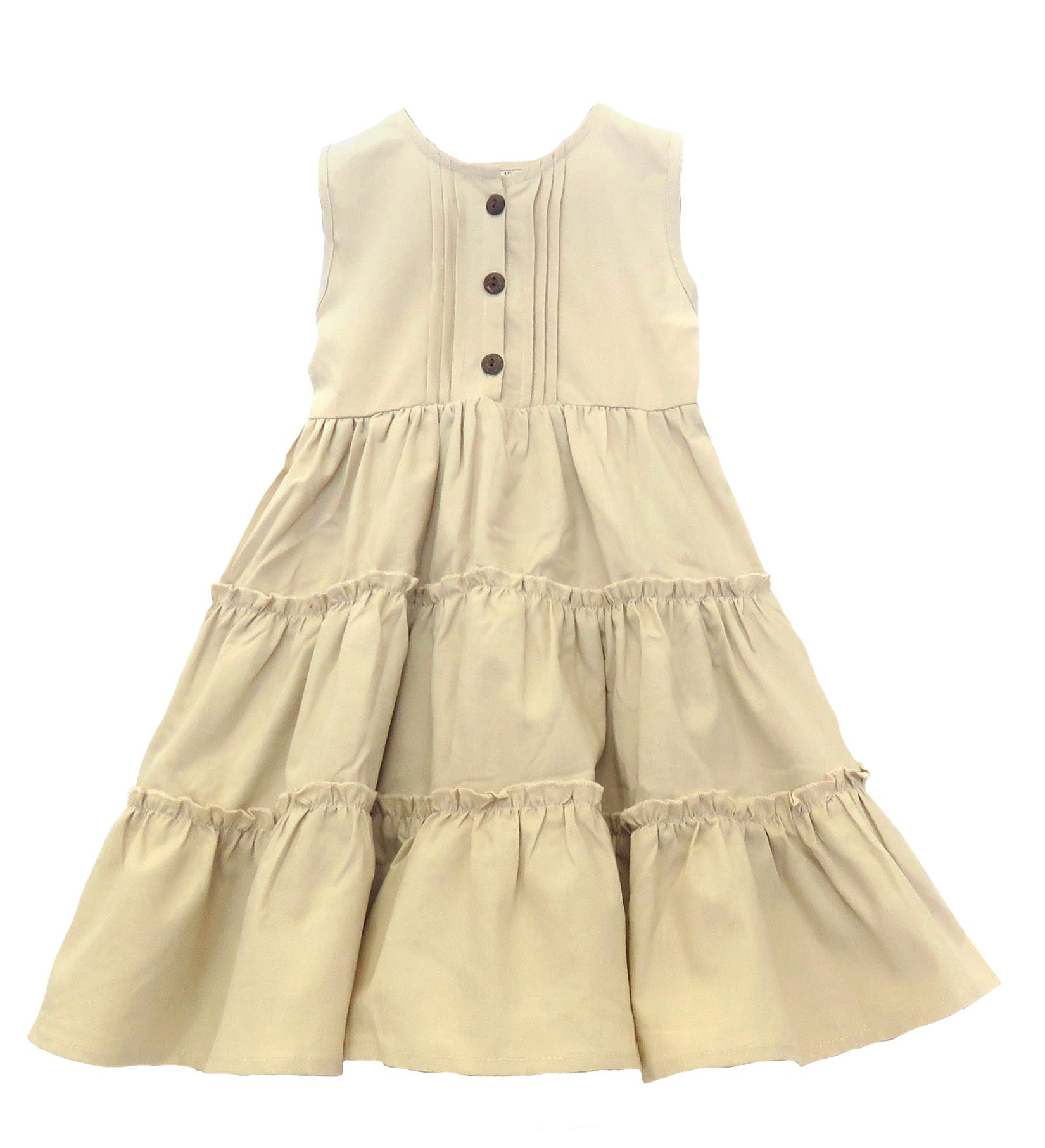 kids on trend cream coloured linen dress with a tiered skirt front view