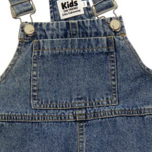 dark blue overalls close up of pocket