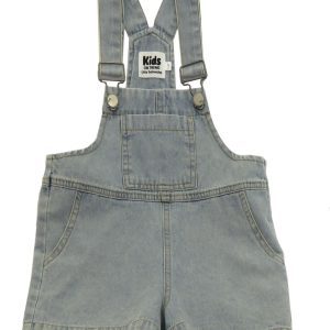 kids on trend faded blue denim overalls front view