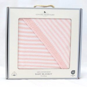 pink striped baby blanket front view