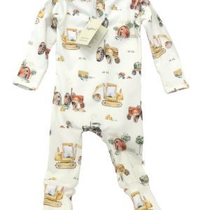 Snuggle Hunny baby romper diggers design - front view