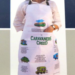 apron - caravaners creed design - being worn