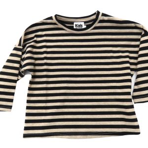 kids on trend long sleeved tshirt with coffee and black coloured stripes - front view