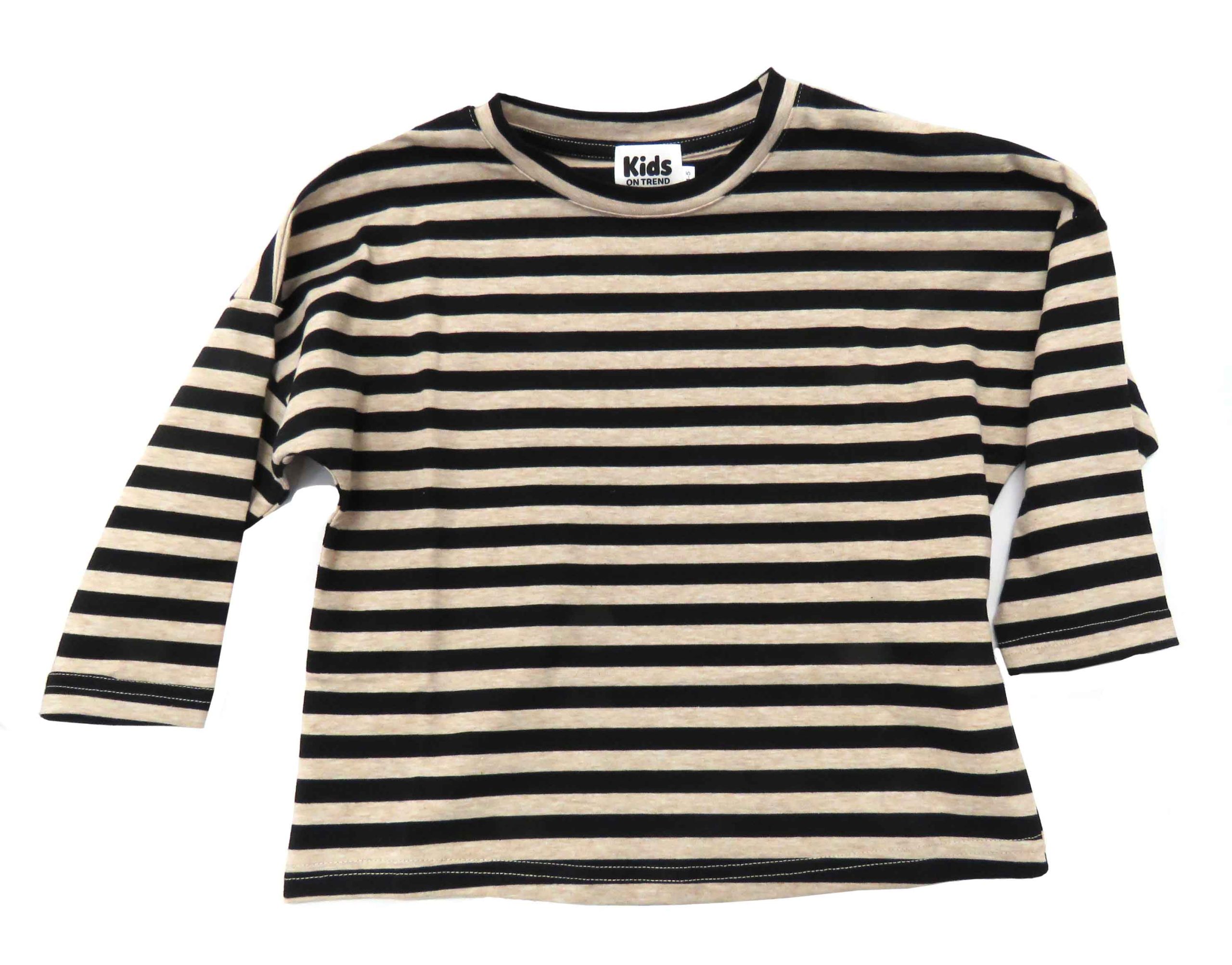 kids on trend long sleeved tshirt with coffee and black coloured stripes - front view