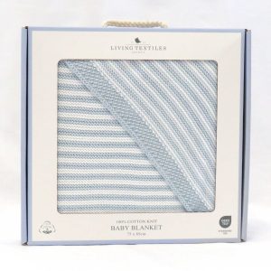 blue striped baby blanket front view