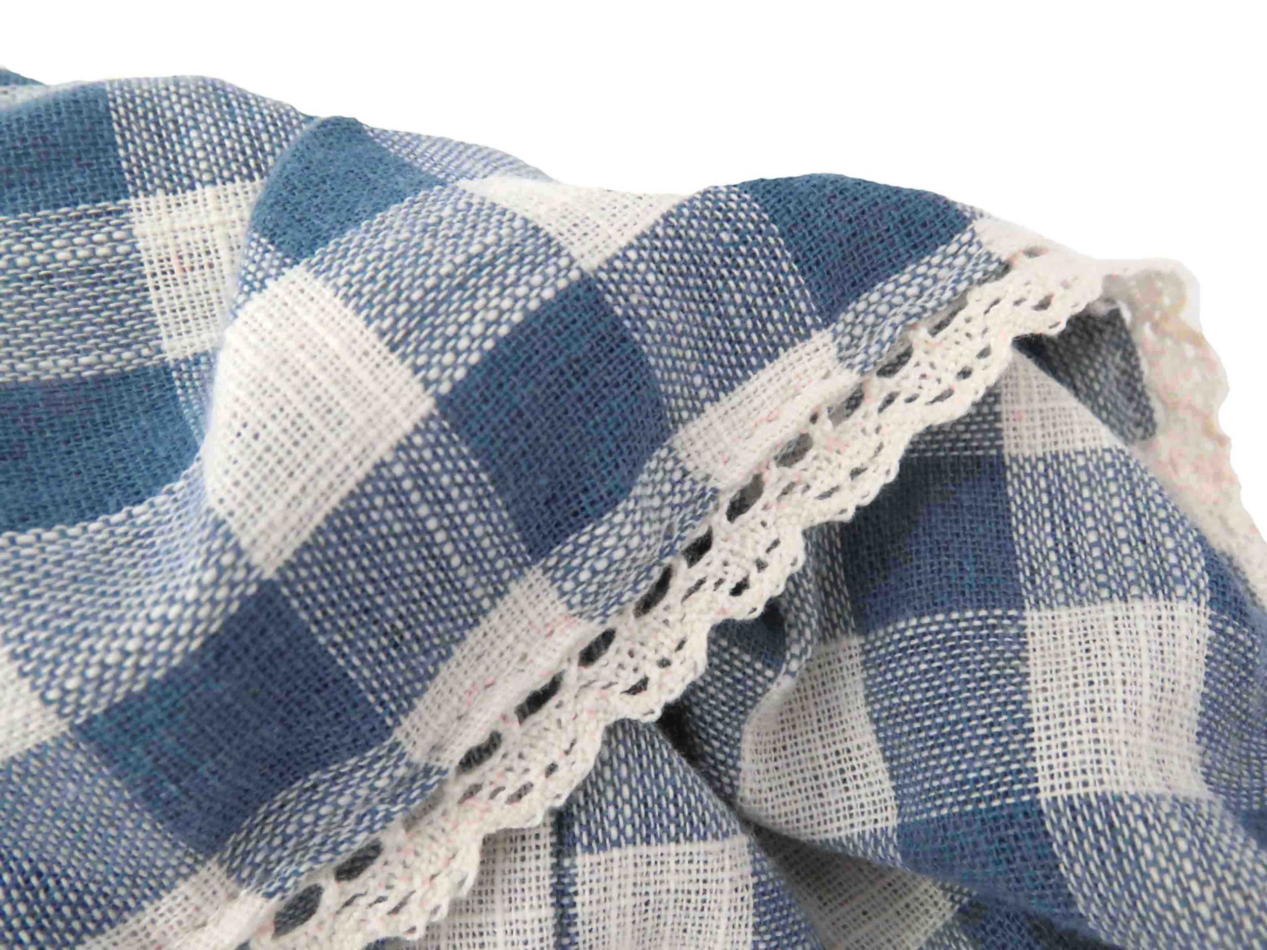 kids on trend blue and white checked dress - detail of lace