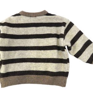 kids on trend brown and cream striped cardigan - back view