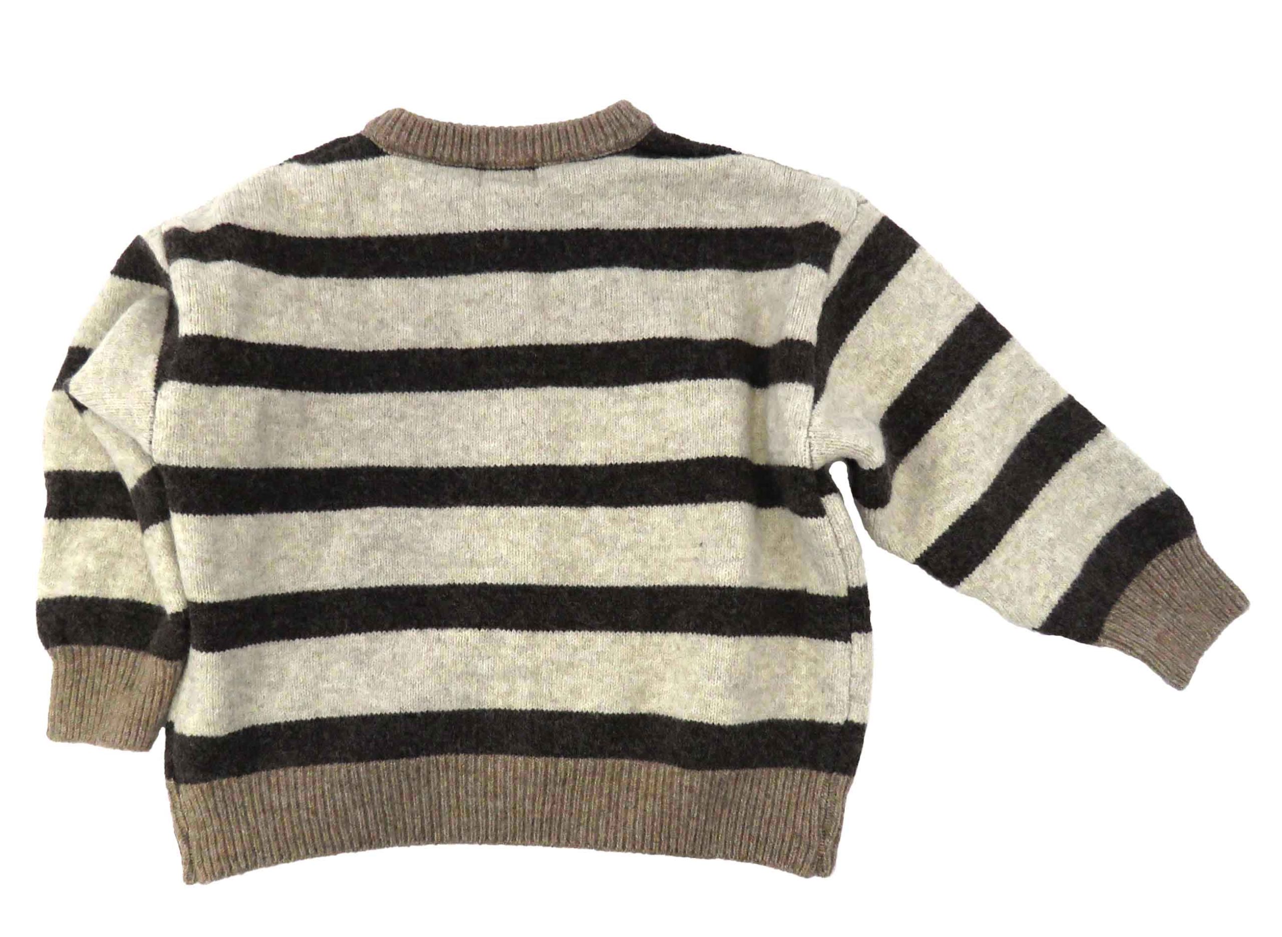 kids on trend brown and cream striped cardigan - back view