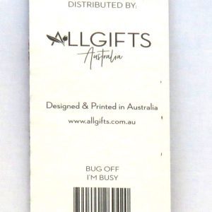 Novelty notepad with Bug Off I'm Busy written on each page - back view
