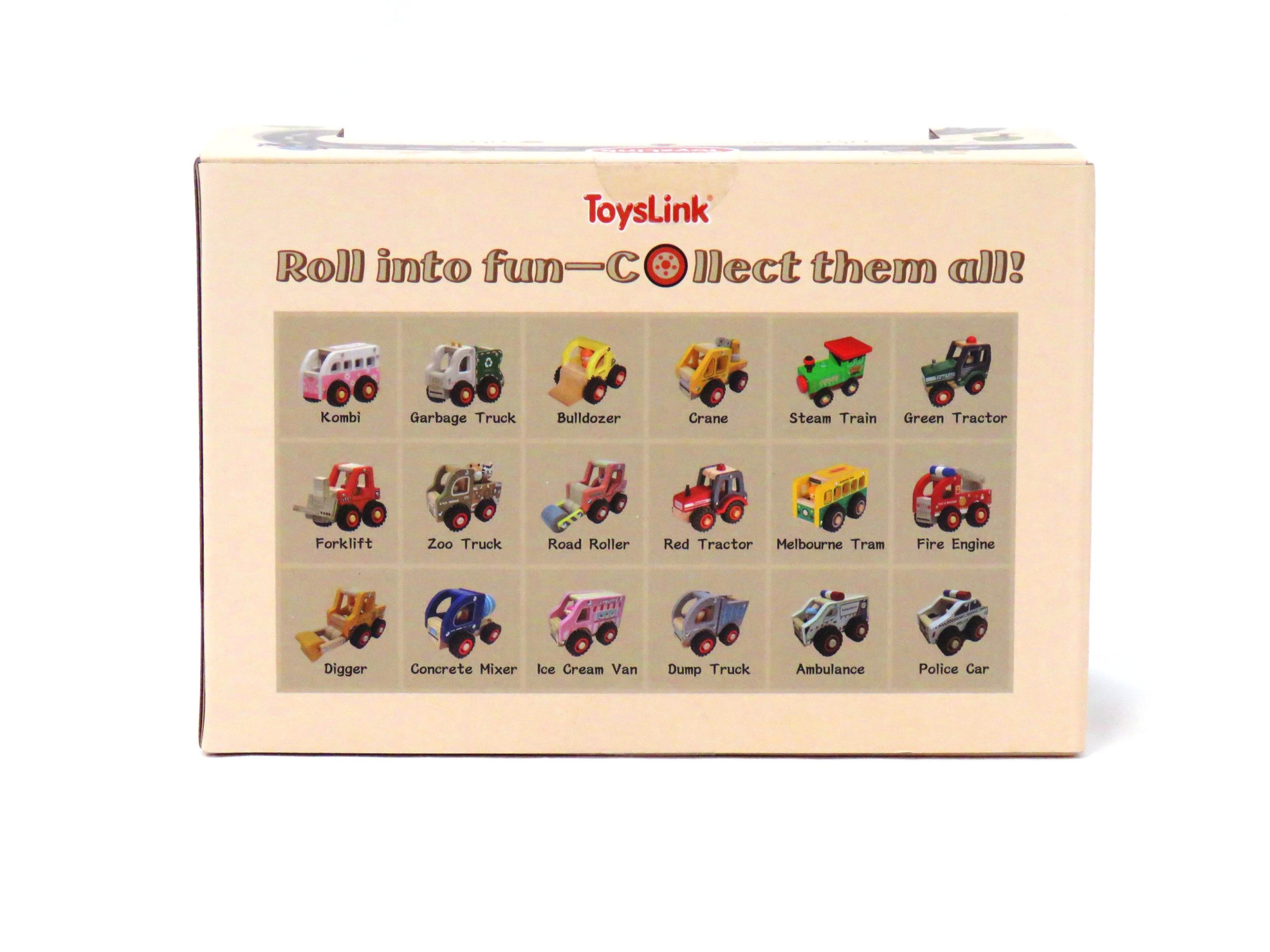 wooden bulldozer - back view showing whole collection