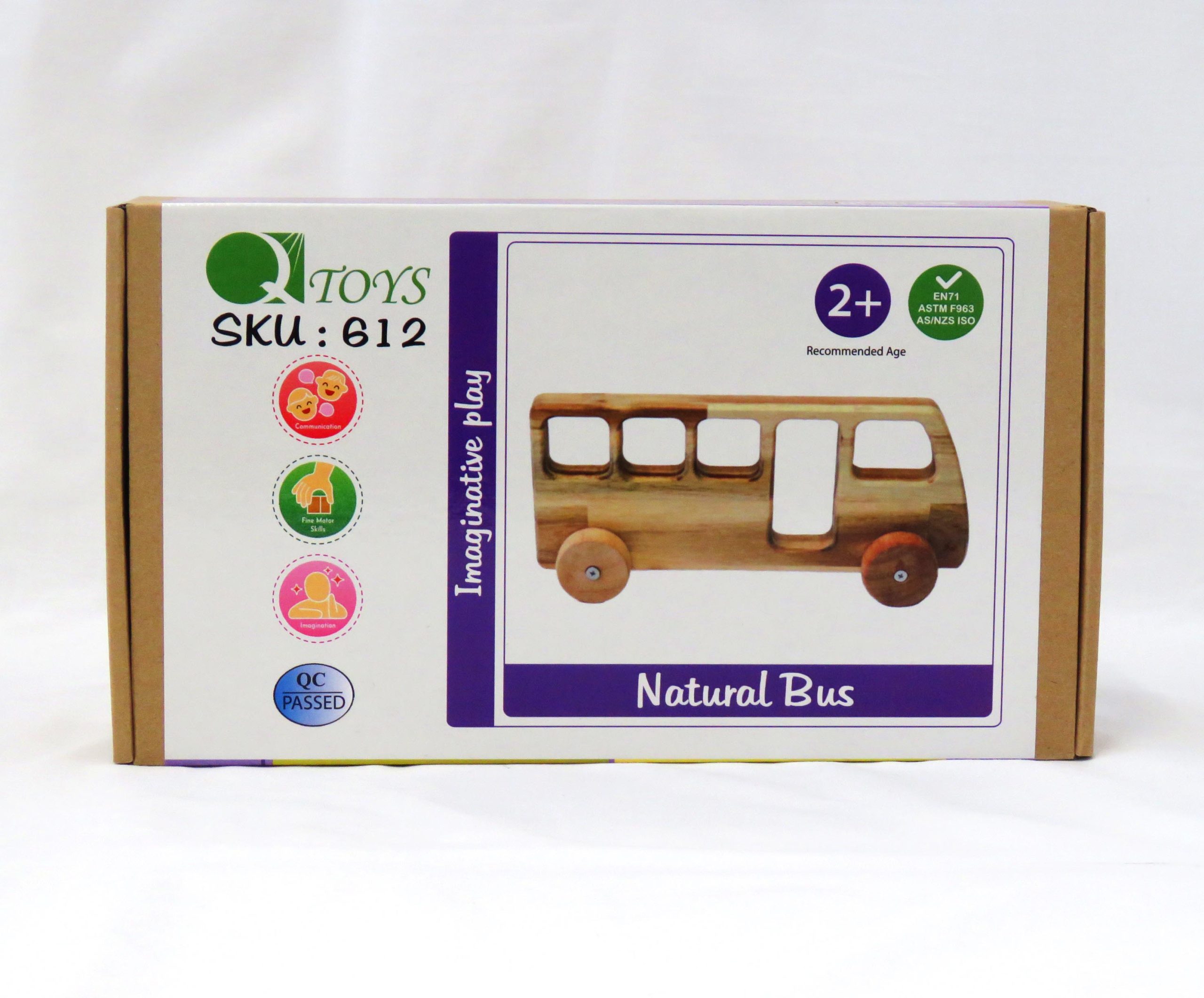 natural wooden bus front view