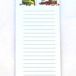 Novelty notepad with Gone Camping Instead written on each page and some cute caravans and a kombi van - front view