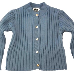 kids on trend blue cardigan - front view buttoned