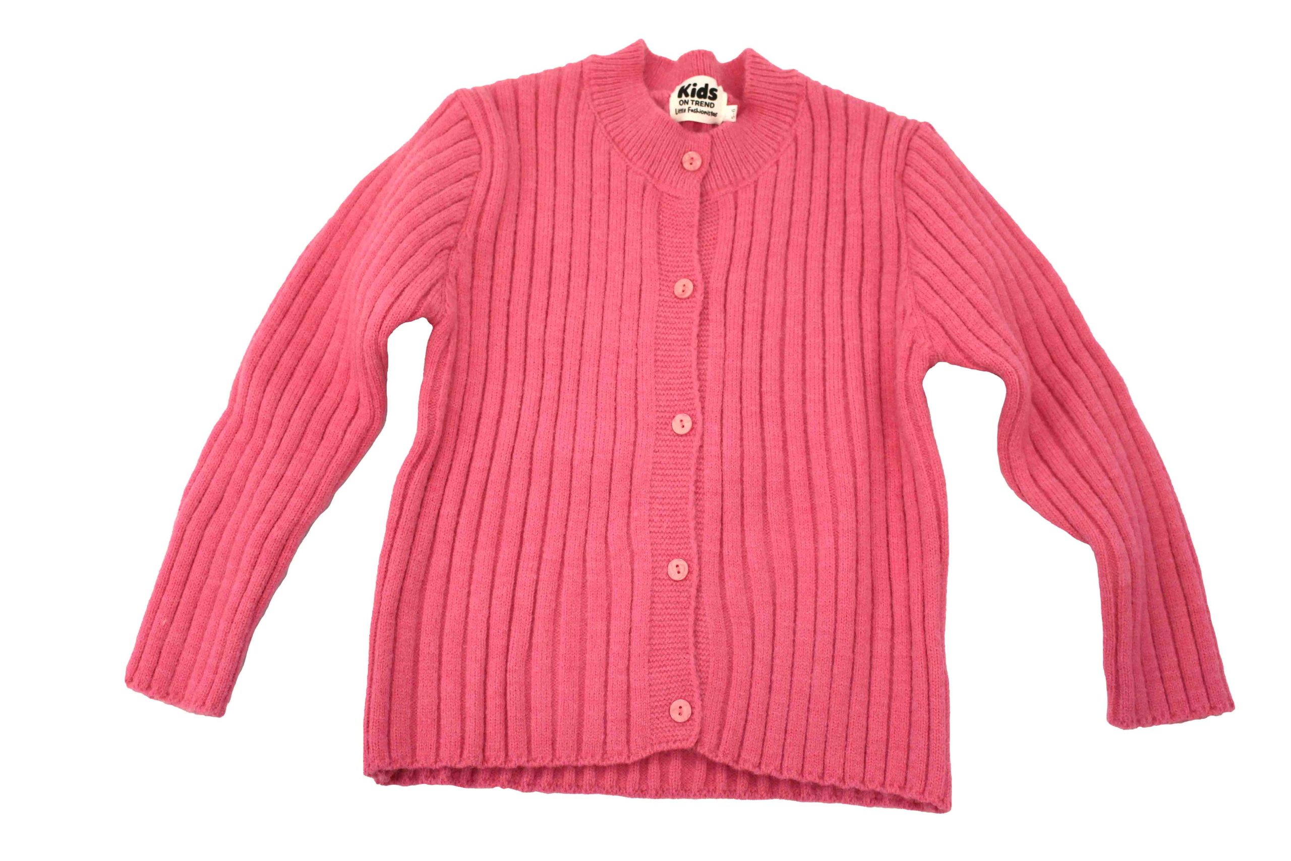 kids on trend sherbet pink cardigan - front view buttoned