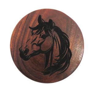 acacia wood coaster with laser printed image of a horse
