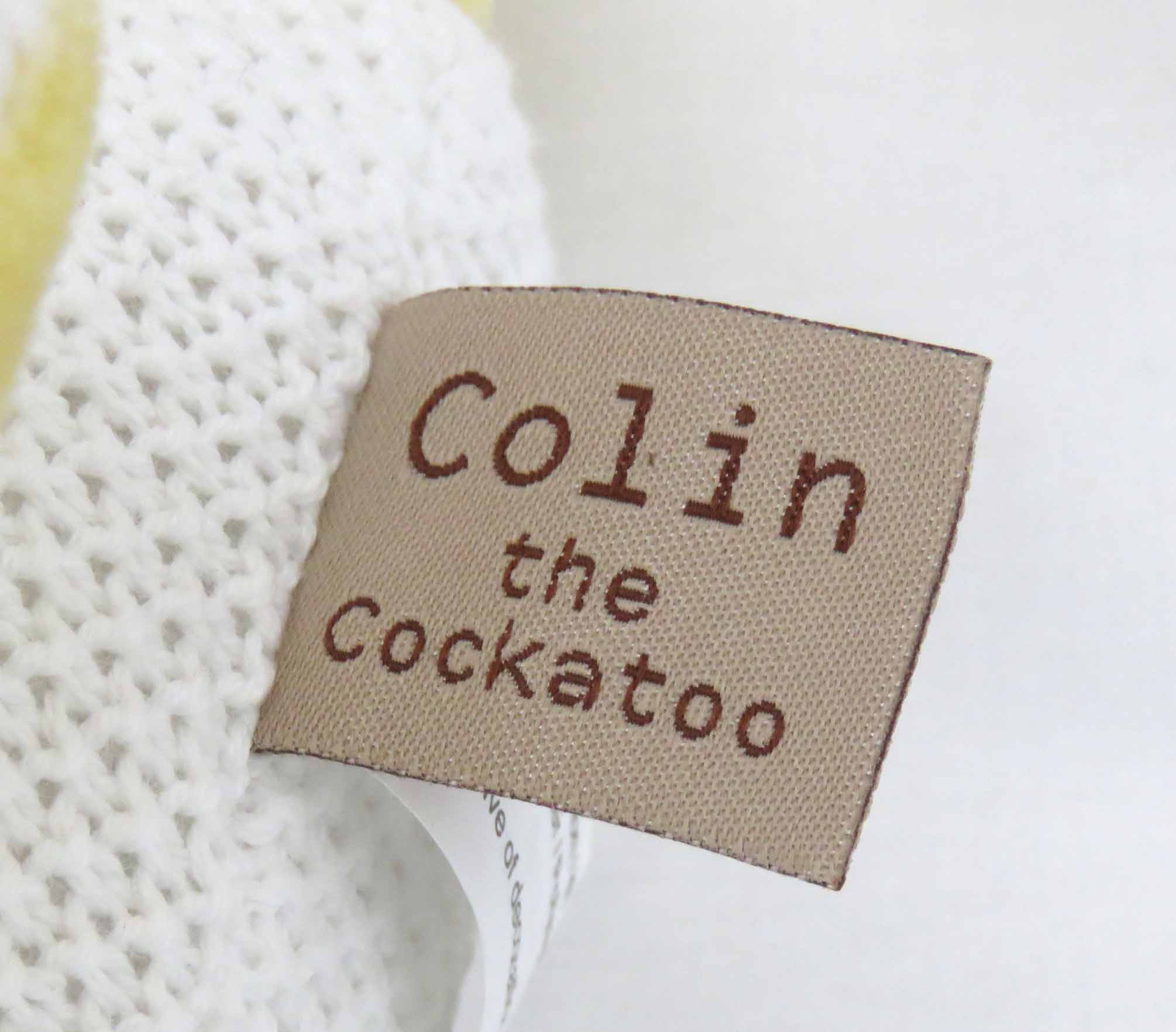 knitted toy colin the ccockatoo - name tag