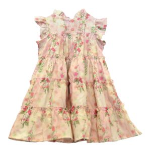 kids on trend pink floral dress - back view