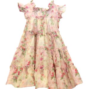 kids on trend pink floral dress - front view