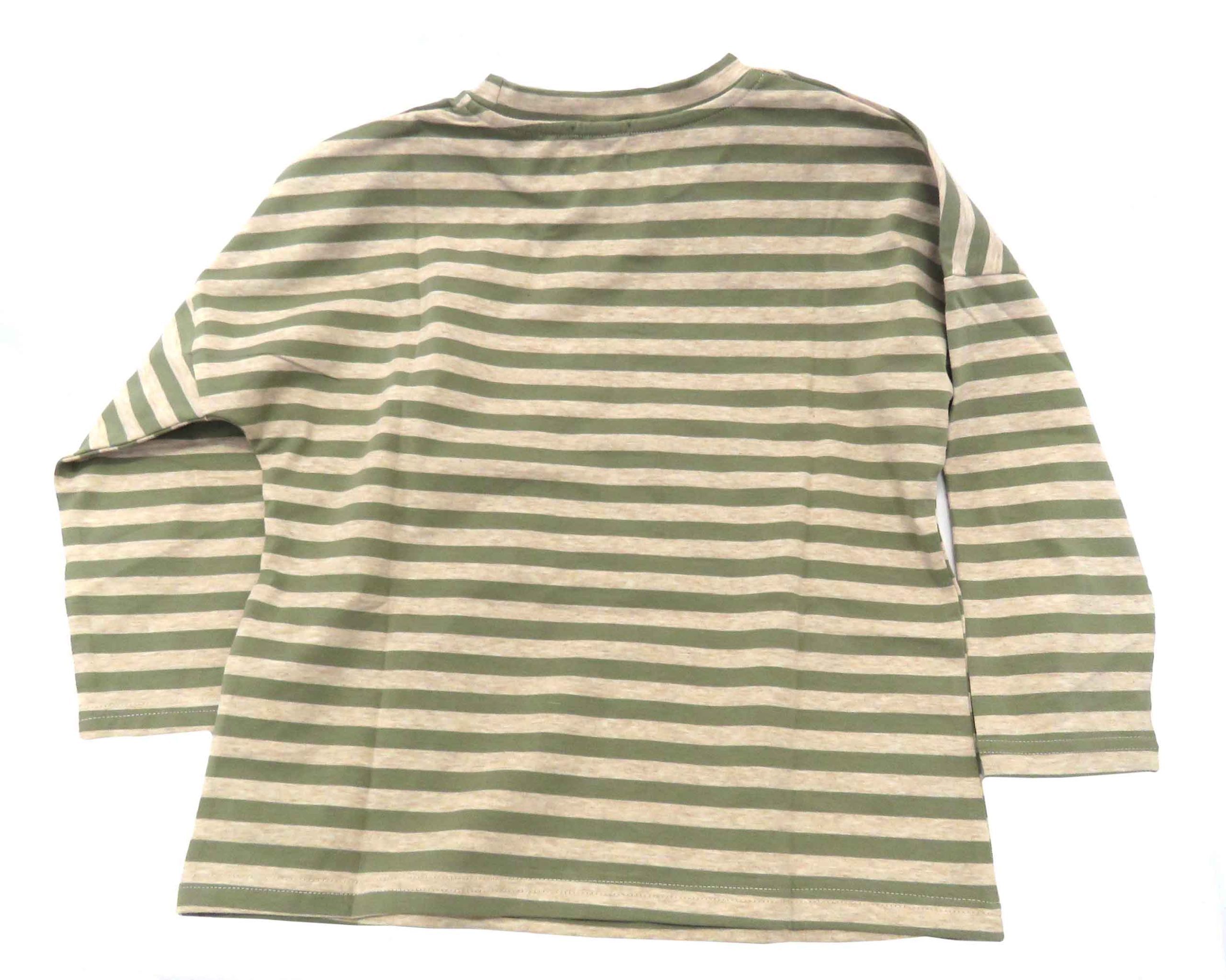 kids on trend long sleeved tshirt with coffee and green coloured stripes - back view