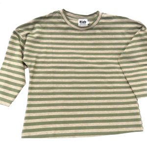 kids on trend long sleeved tshirt with coffee and green coloured stripes - front view