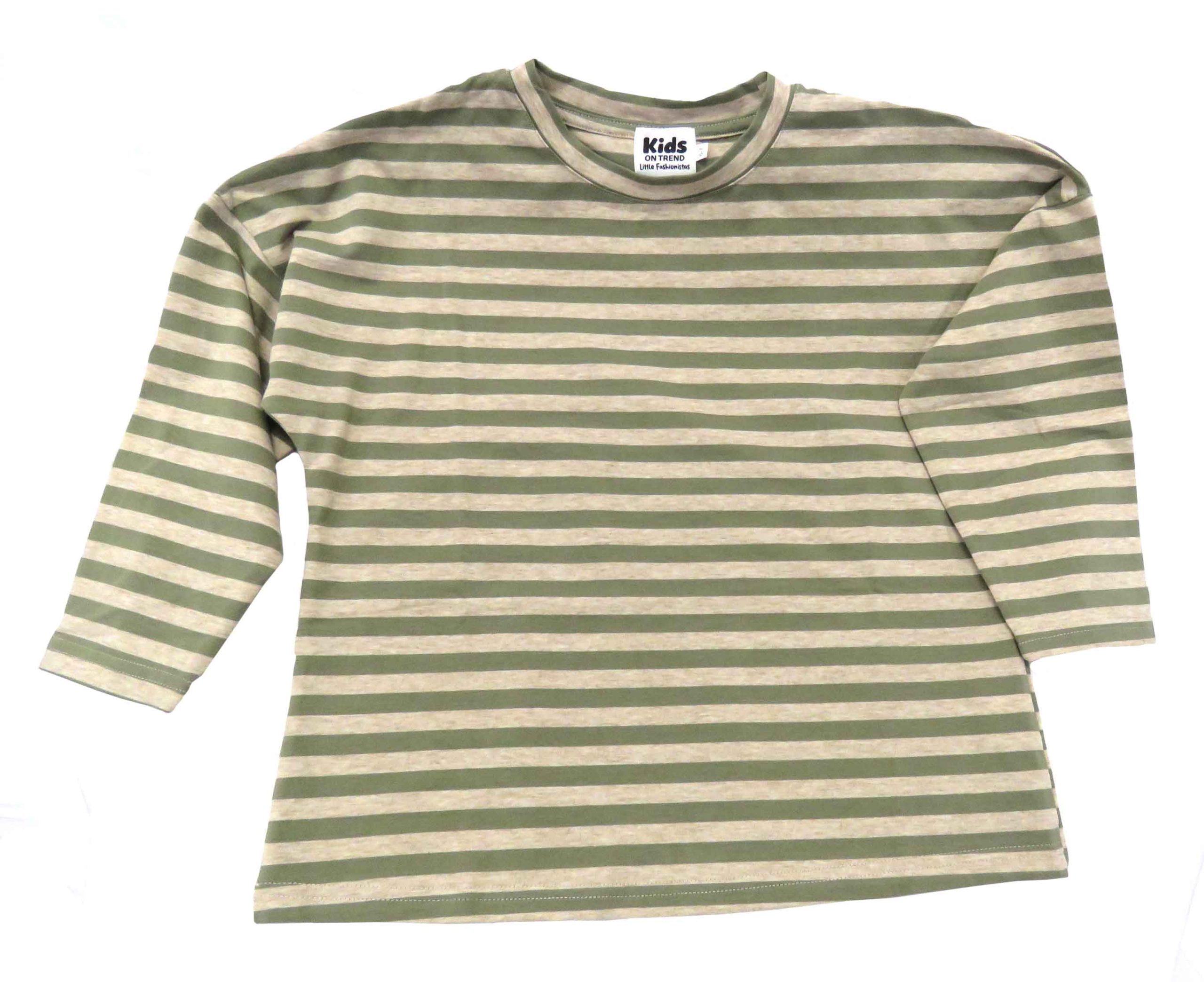 kids on trend long sleeved tshirt with coffee and green coloured stripes - front view