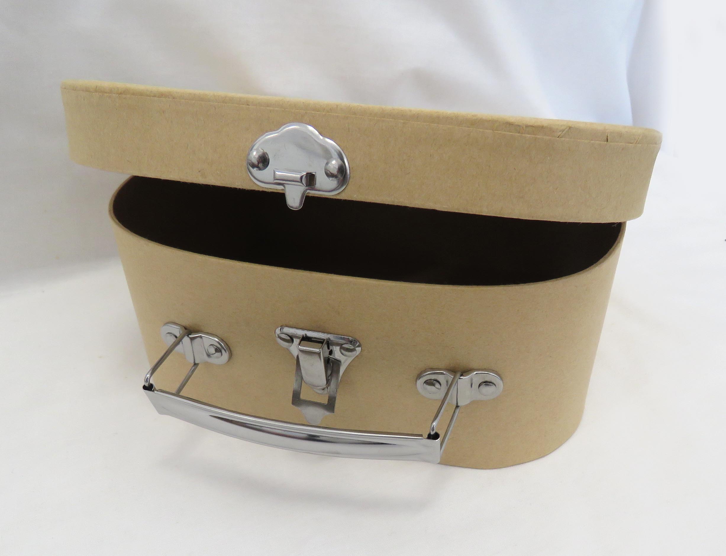 little brown carboard suitcase for children with metal handles