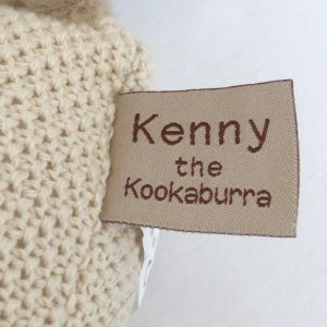 knitted toy kenny the kookaburra - name tag