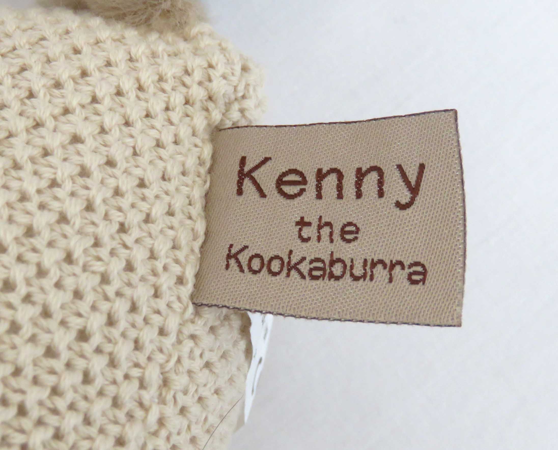 knitted toy kenny the kookaburra - name tag