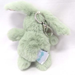 mini mint green plush bunny with keyring and floral ears back view