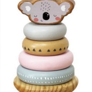wooden koala stacking toy set up