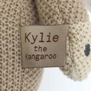 knitted toy kylie the kangaroo - name tag