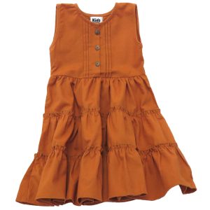 kids on trend tan coloured linen dress front view