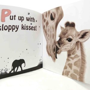 inside pages of mothers and babies and all the best dads book with baby giraffe image