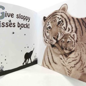 inside pages of mothers and babies and all the best dads book with tiger and baby image