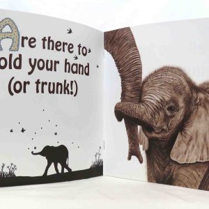 inside pages of mothers and babies and all the best dads book with baby elephant image