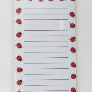 Novelty notepad with Bug Off I'm Busy written on each page and lots of cute ladybirds - front view
