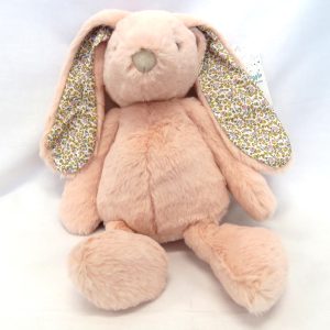large peach pink bunny with floral ears front view