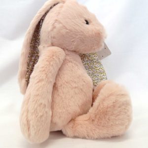 large peach pink bunny with floral ears side view