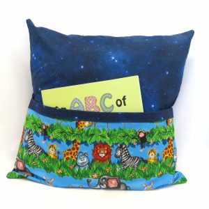 reading pillow - jungle - front view with abc book
