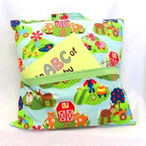 reading pillow - farm fun - front view with abc book