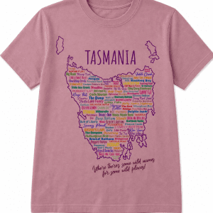 Tasmania - where theres some wild names for some wild places pink tshirt - sarah prince design