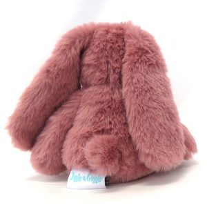 small raspberry pink bunny rattle with floral ears back view