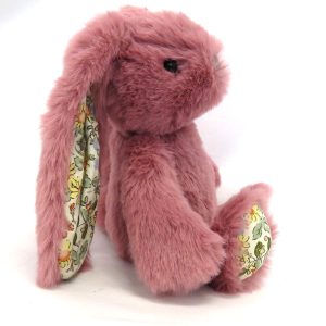 small raspberry pink bunny rattle with floral ears side view