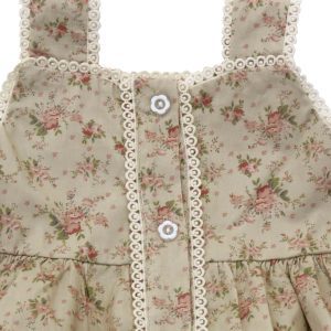 brown floral dress detail of bodice and buttons